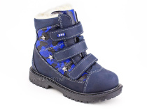 155-73 (26-30) Бос (Bos), ботинки детские зимние профилактические , натуральный шерсть,  кожа, нубук, синий, милитари в Тюмени