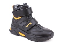 3542-131,15 Тотто (Totto), ботинки детские утепленные ортопедические профилактические, кожа, байка, черный, оранжевый в Тюмени