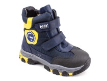 056-600-194-0049 (26-30) Джойшуз (Djoyshoes) ботинки детские зимние мембранные ортопедические профилактические, натуральный мех, мембрана, кожа, темно-синий, черный, желтый в Тюмени
