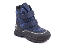 2633-11МК (26-30) Миниколор (Minicolor), ботинки зимние детские ортопедические профилактические, мембрана, кожа, натуральный мех, синий, черный, милитари в Тюмени