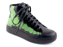 55317Б ШагоВита (Shagovita), ботинки детские  профилактические, кожа, байка, черный, зеленый в Тюмени