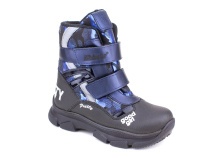 2542-25МК (31-36) Миниколор (Minicolor), ботинки зимние детские ортопедические профилактические, мембрана, кожа, натуральный мех, синий, черный в Тюмени