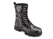 077-037-012 (31-36) Джойшуз (Djoyshoes) ботинки детские зимние ортопедические профилактические, натуральный мех, кожа, черный, сербро в Тюмени