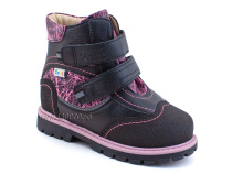 543-8 (26-30) Твики (Twiki) ботинки детские зимние ортопедические профилактические, кожа, натуральный мех, черно-розовый в Тюмени