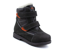 151-13   Бос(Bos), ботинки детские зимние профилактические, натуральная шерсть, кожа, нубук, черный, оранжевый в Тюмени