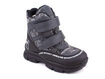 2633-05МК (26-30) Миниколор (Minicolor), ботинки зимние детские ортопедические профилактические, кожа, мембрана, натуральный мех, серый, черный в Тюмени