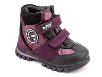 028-234-241-247  (21-25) Джойшуз (Djoyshoes) ботинки детские зимние ортопедические профилактические, натуральный мех, кожа, нубук, бордовый в Тюмени