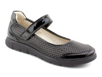 0026-178-043 (37-40) Джойшуз (Djoyshoes), туфли подростковые ортопедические профилактические, кожа перфорированная, черный  в Тюмени